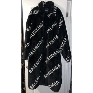 Balenciaga Logo-Print Fur Coat
